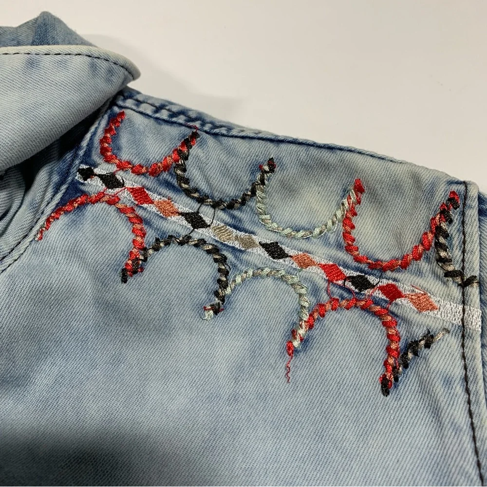 Cruel‎ XL Women Light Blue Soft Denim Western Pearl Snap Buttons 2322 Embroidery